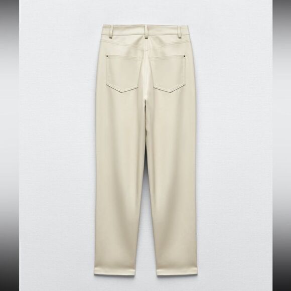 NWOT Zara Faux Beige High Rise Mom Fit Leather Pants - Picture 4 of 12